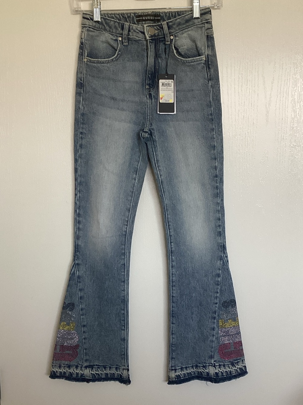 Guess Light Blue Flared Jeans with Colorful Embellished Hem